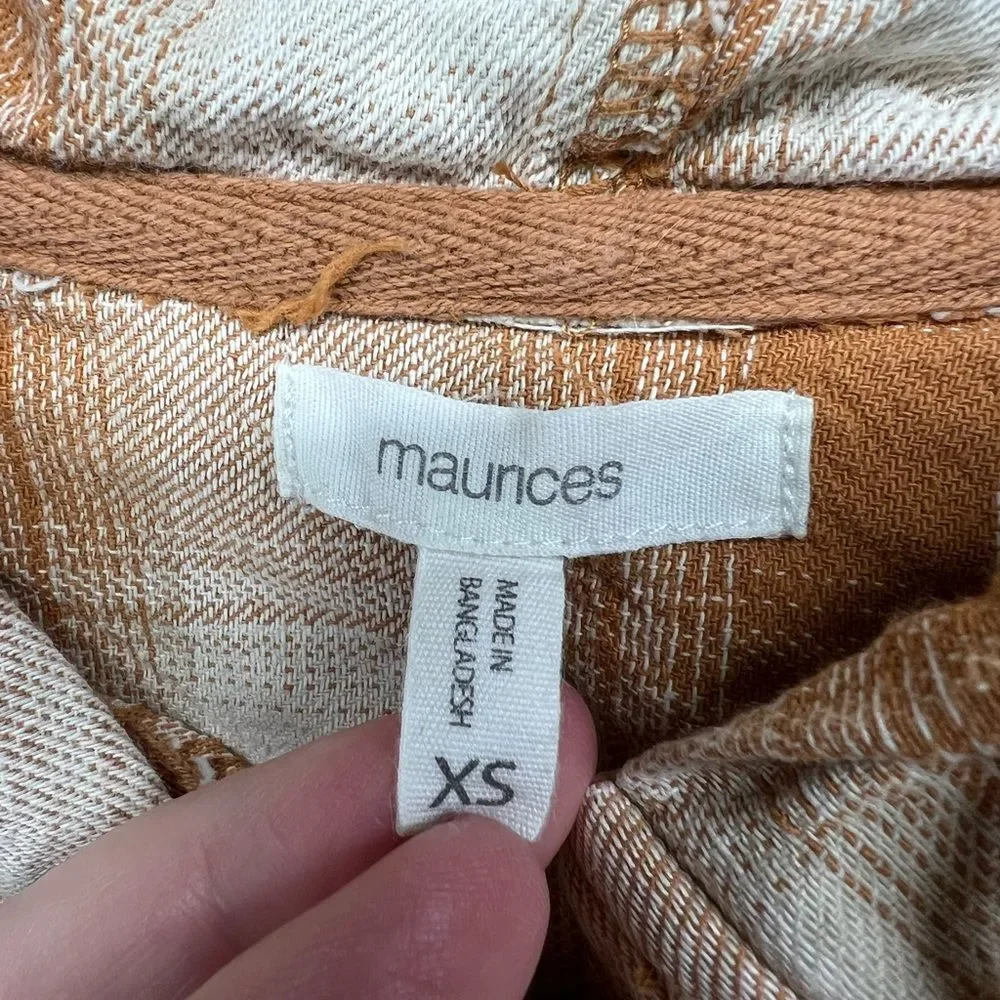 Maurices Plaid Cotton Oversized Hooded Button Down Shirt Womens XS
